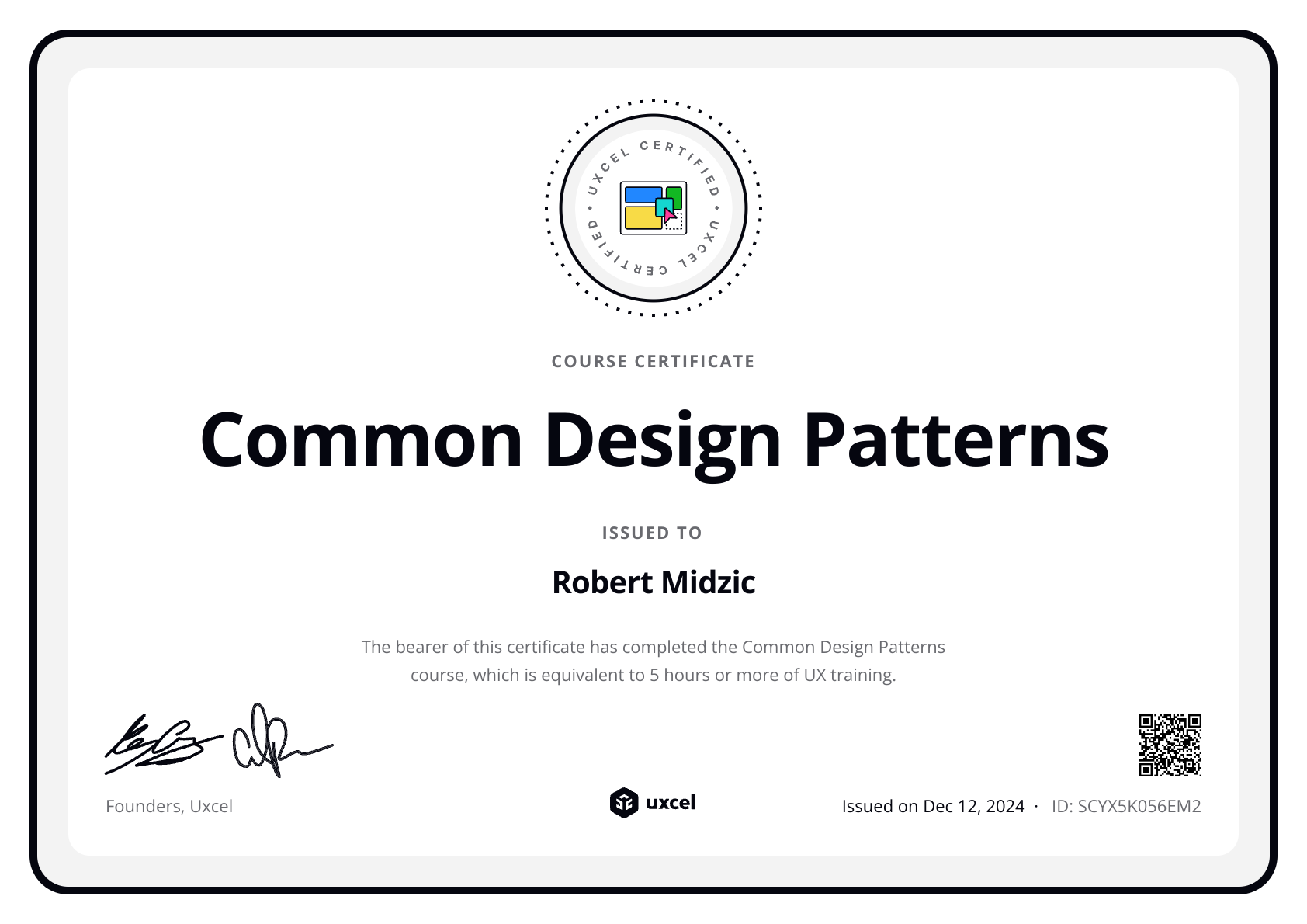 Robert Midzic's certificate